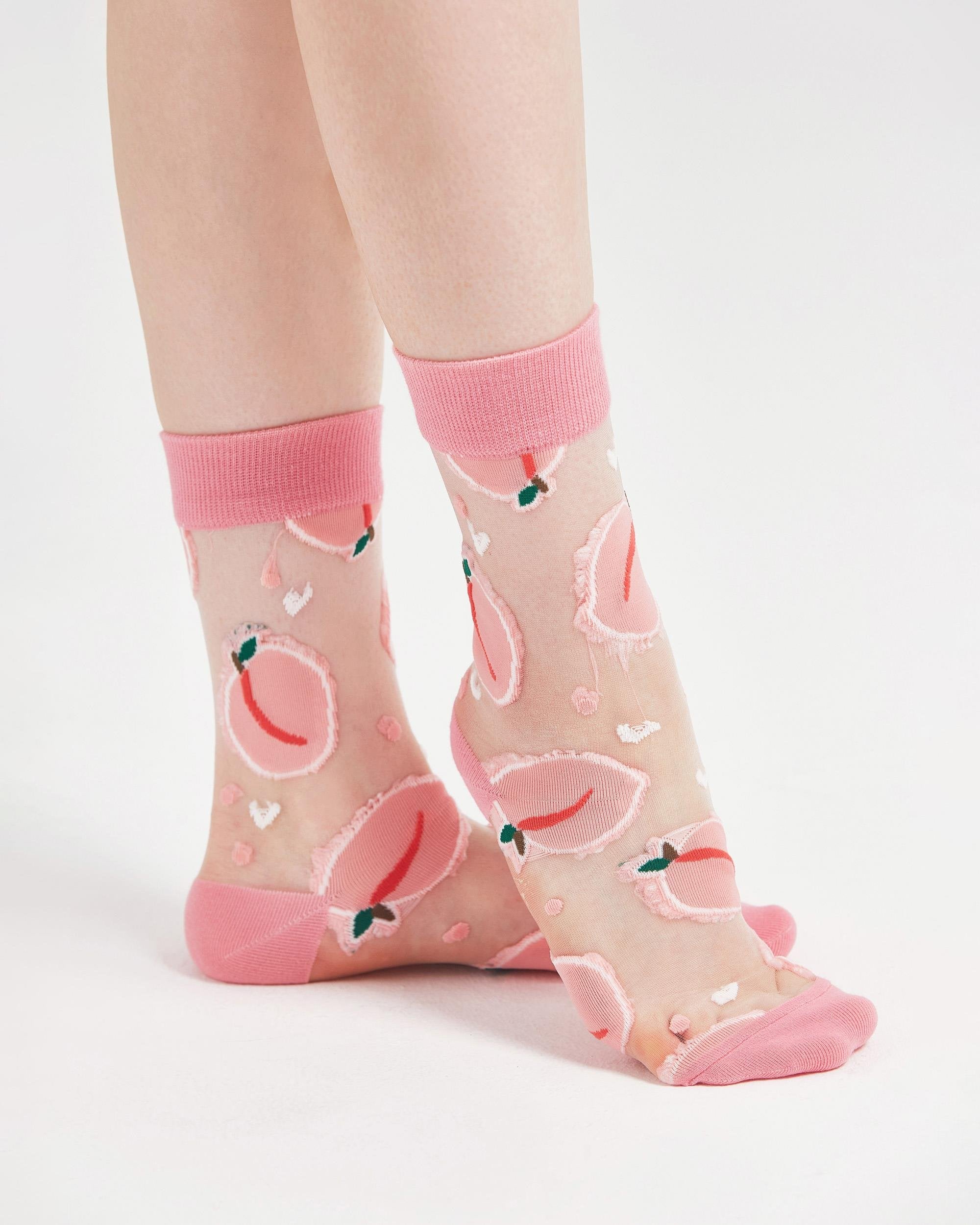 Kadın Japon Kore Tarzı Transparan Çorap Şeftali Desen